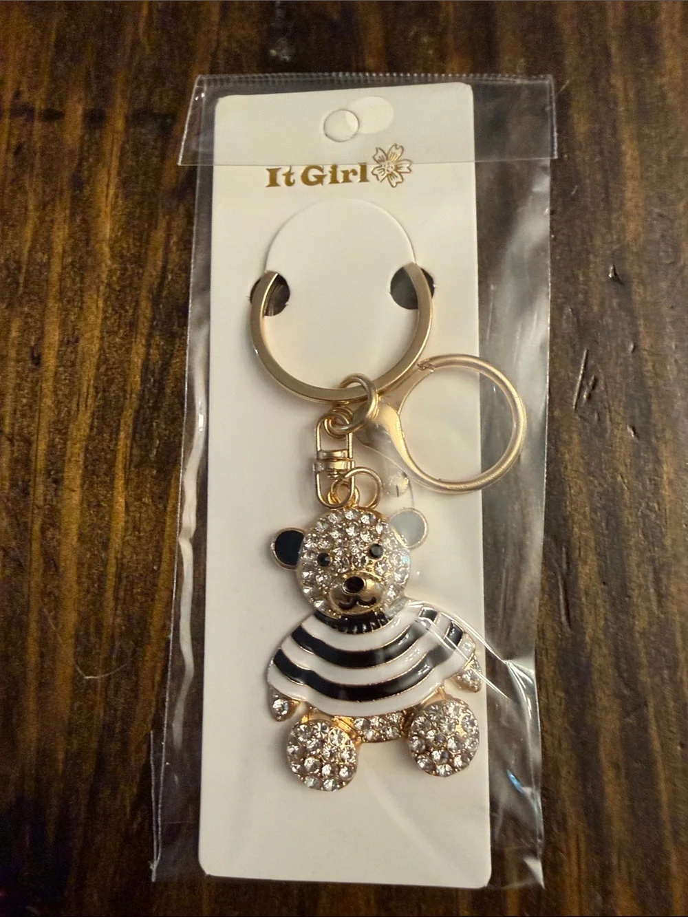 ItGirl Gold-tone Panda Rhinestone and Black/White Enamel Keychain